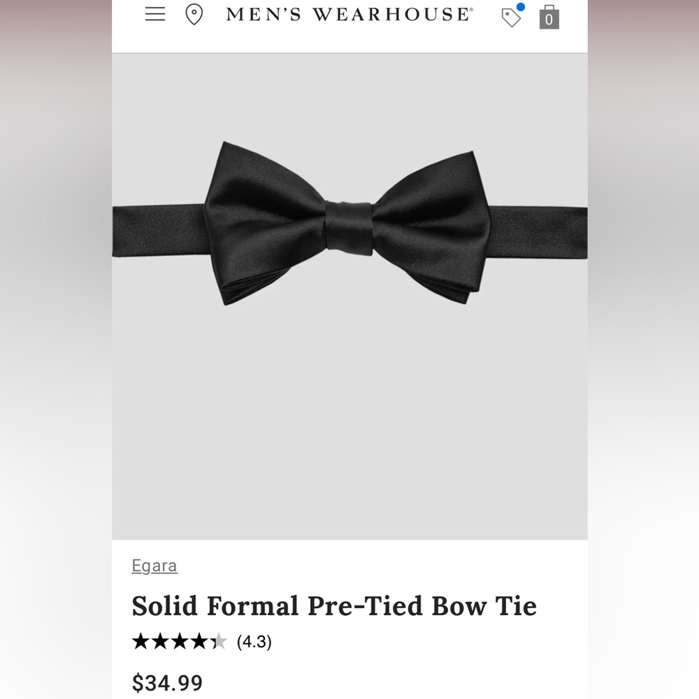 Egara Formal Pre-Tied Black Bow Tie with Adjustable Strap - Picture 2 of 2